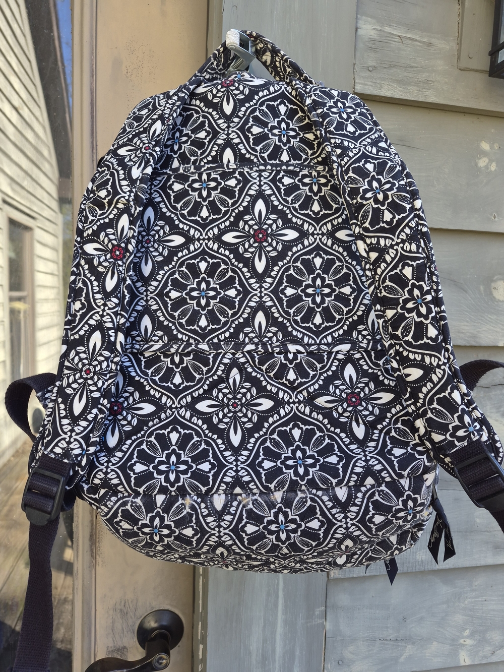 Vera Bradley Black & White Floral Backpack with Multicolor Stripe - Picture 7 of 8